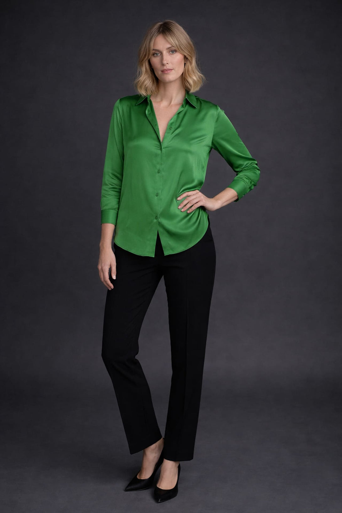 Emerald Green Satin Shirt Women | Luxe Blouse