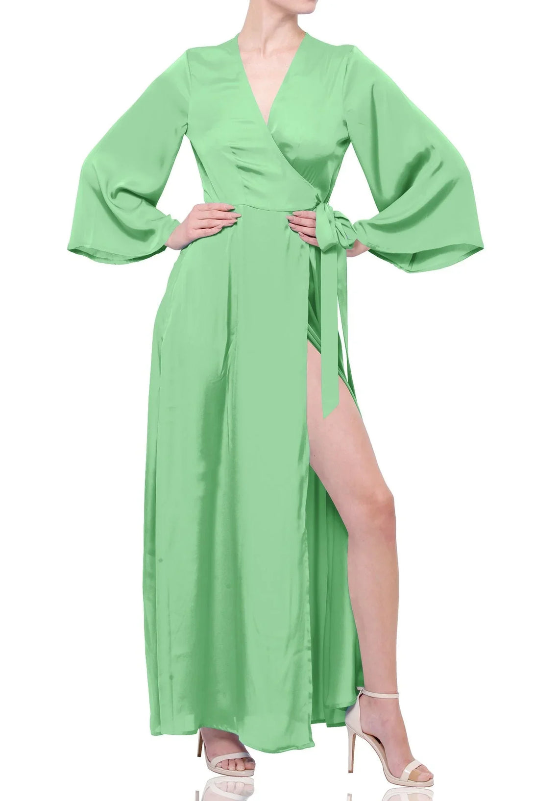 Sustainable Wrap Dress in Mint - Solid Mint Wrap Dress & Wrap Maxi Dress For Women Custom Size