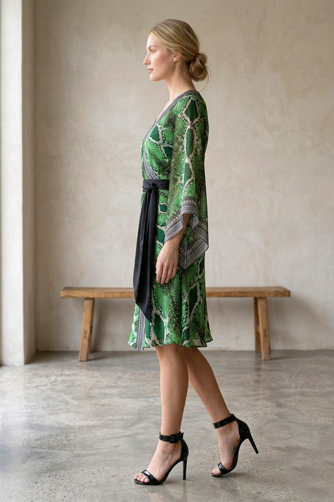 Green Envy Snake Print Wrap Dress