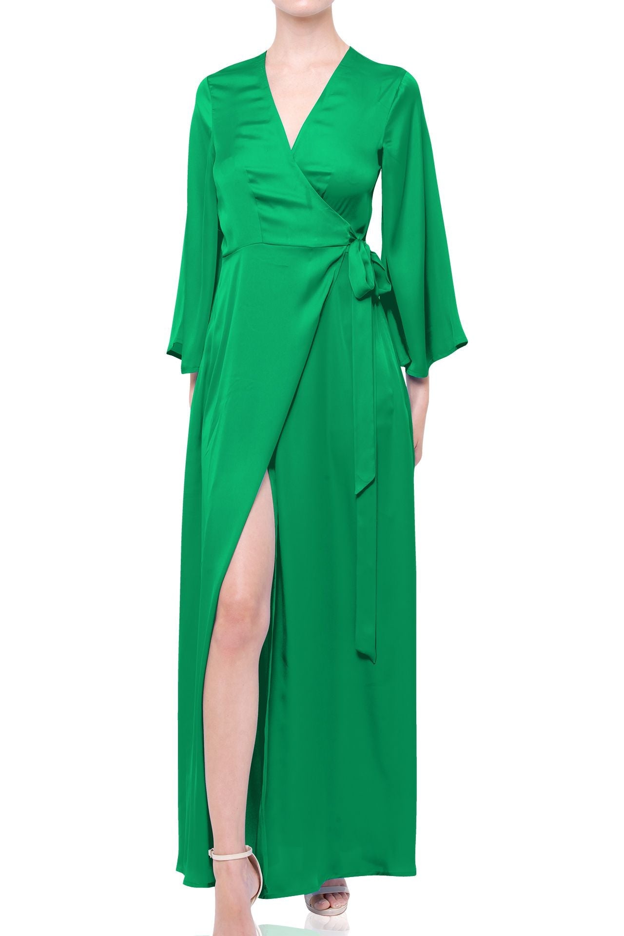 Emerald Green Satin Wrap Dress