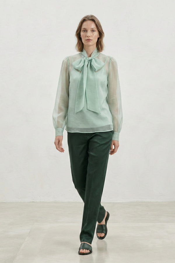 mint green dress shirt with tie S Neck Sheer Organza Style-Color-Dim:AP1E213575_AA967_M