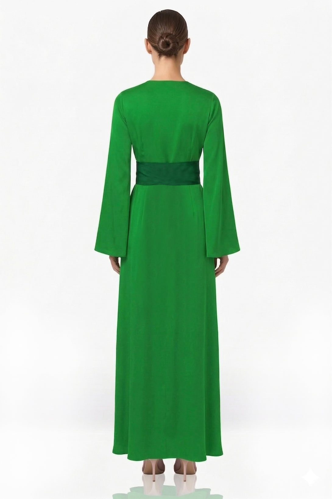 Designer Solid Maxi Wrap Dress in Green Designer Solid Maxi Wrap Dress in Green