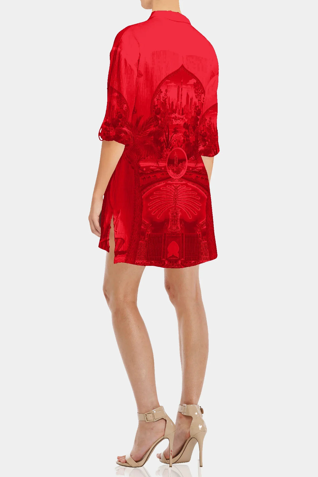 Elegant red half-sleeve dress shirt for women from Shahida Parides, perfect for both casual and semi-formal looks