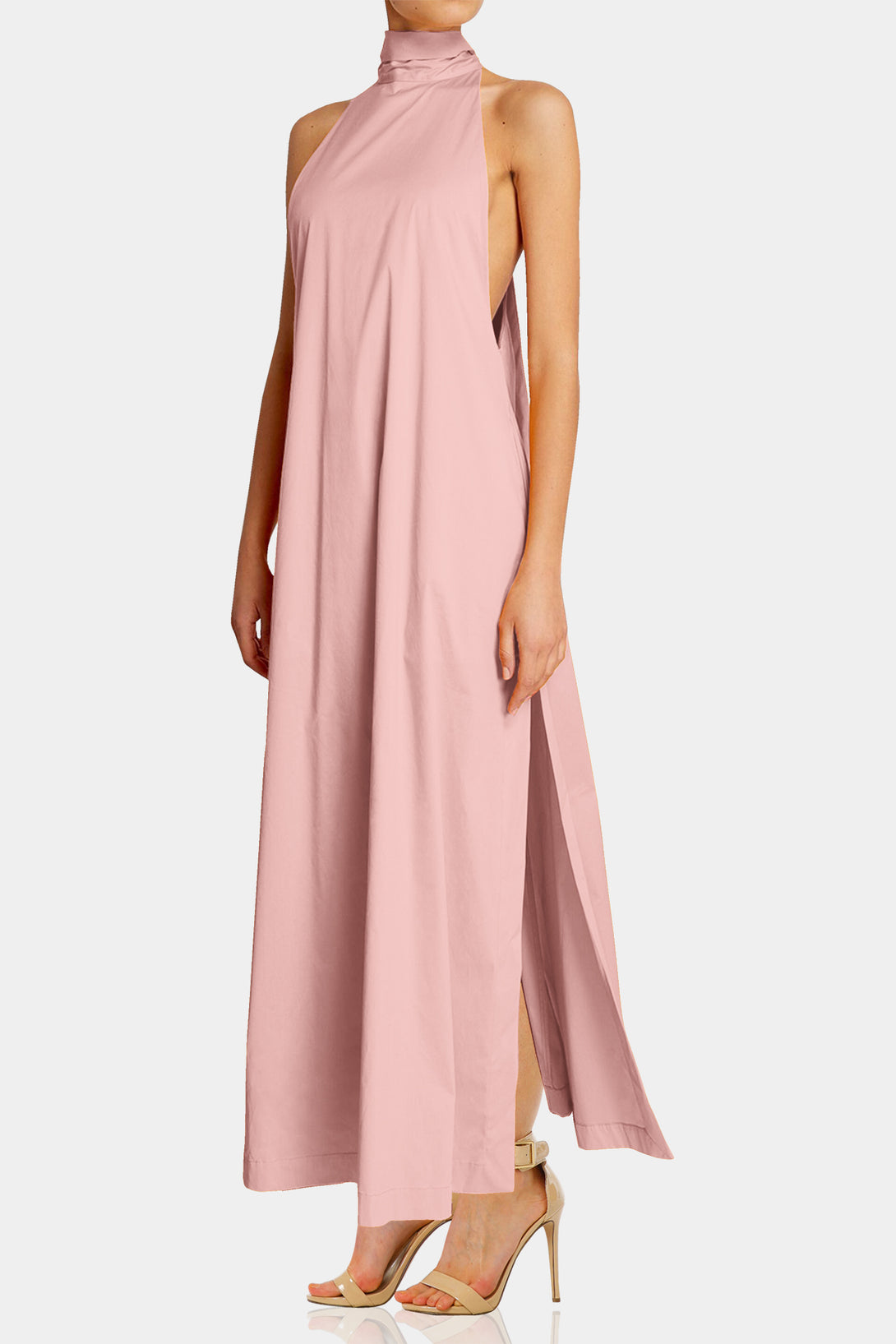 Small High Neck Sleeveless Maxi Dress in Light Pink
