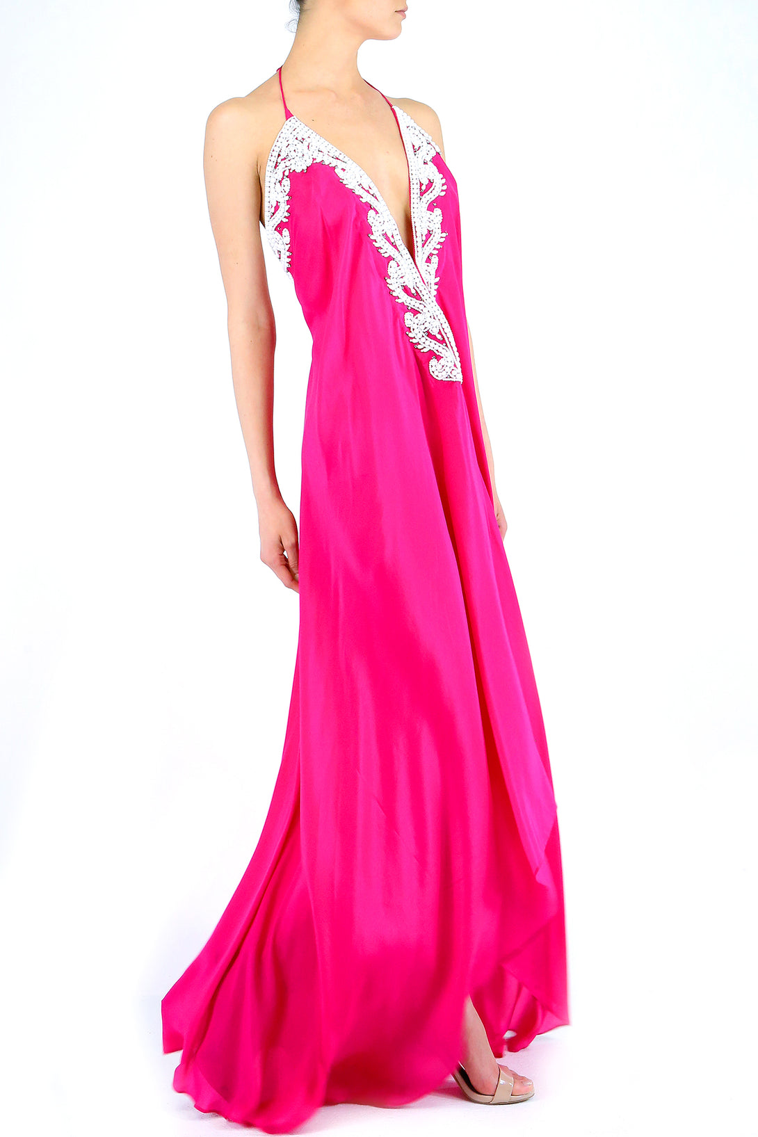  long dress pink colour, long summer dresses for women, plunge neck cocktail dress,