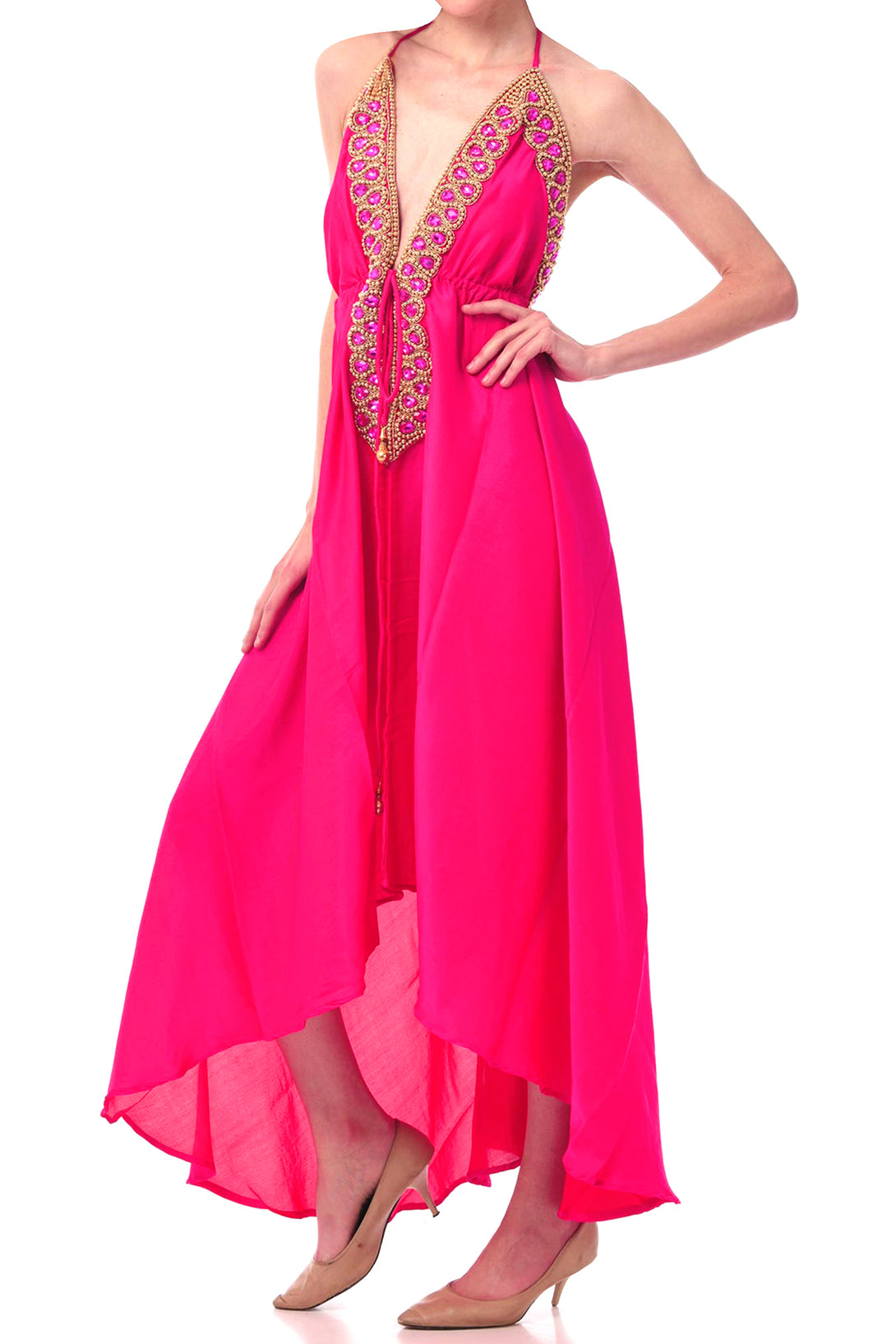  pink maxi dress women, long summer dresses for women, plunge neck cocktail dress,