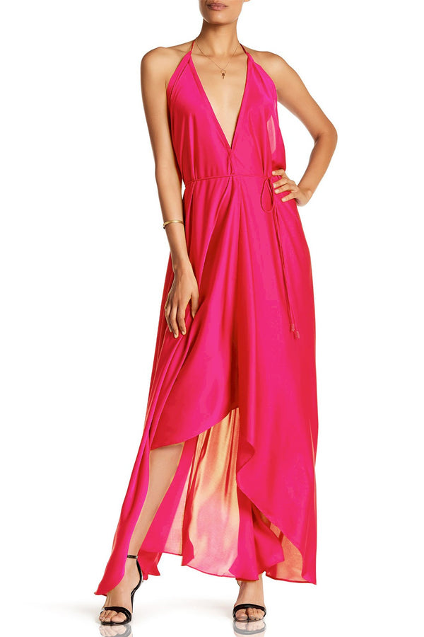  pink dress for women, long silk dress, Shahida Parides, halter maxi dress, long flowy dresses,