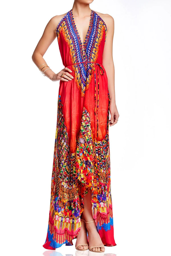   pink dress for women, long silk dress, Shahida Parides, halter maxi dress, long flowy dresses,