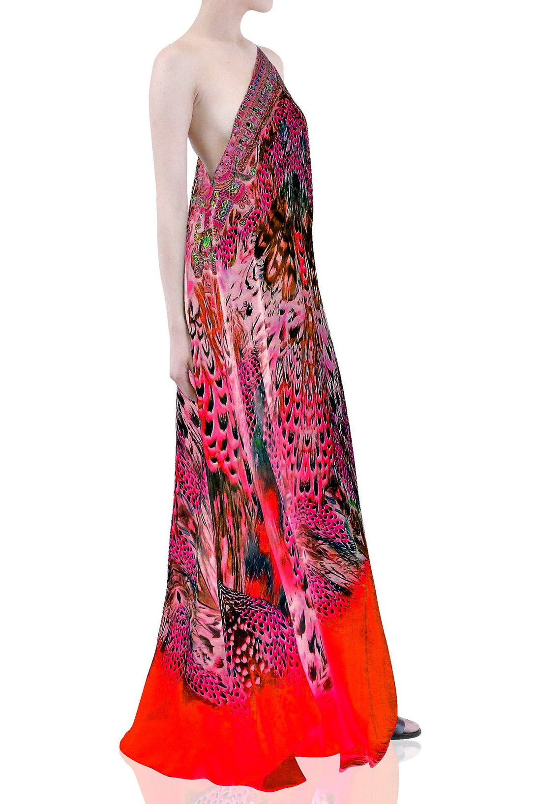  floral pink dress, formal dresses for women, Shahida Parides, plunging neckline cocktail dress,