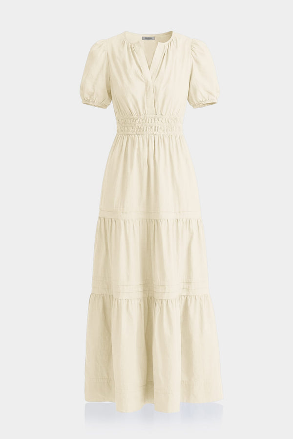 Standard / S Ivory Cotton Poplin Tiered Maxi Dress – Casual Brunch Dress