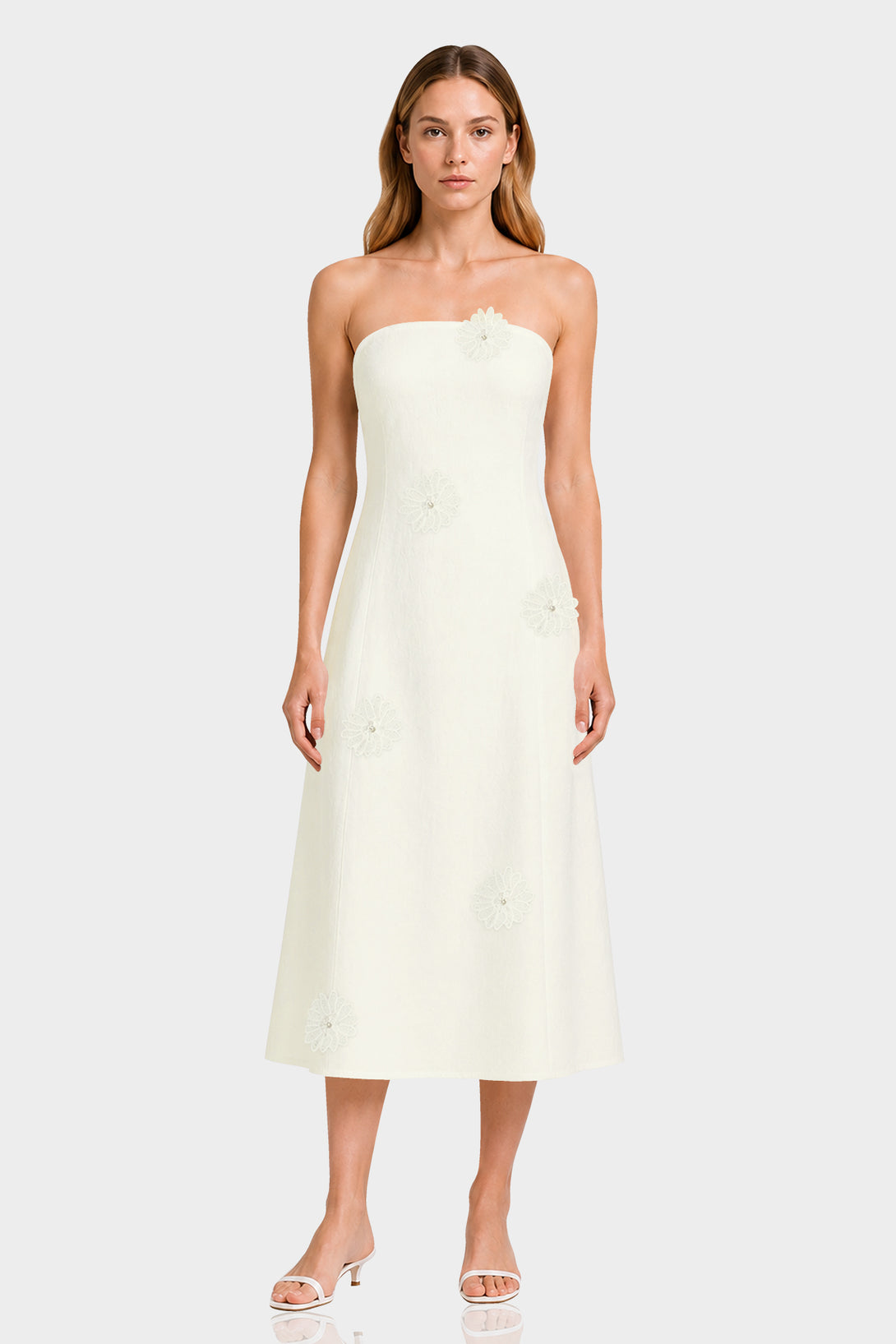 elegant ivory midi dress Ivory Lace Inset Midi Dress XL