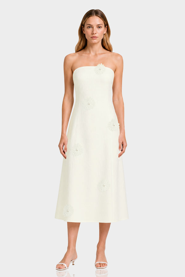 strapless cotton midi dress Buttercup Dream Strapless Cotton Midi Dress Pink / S