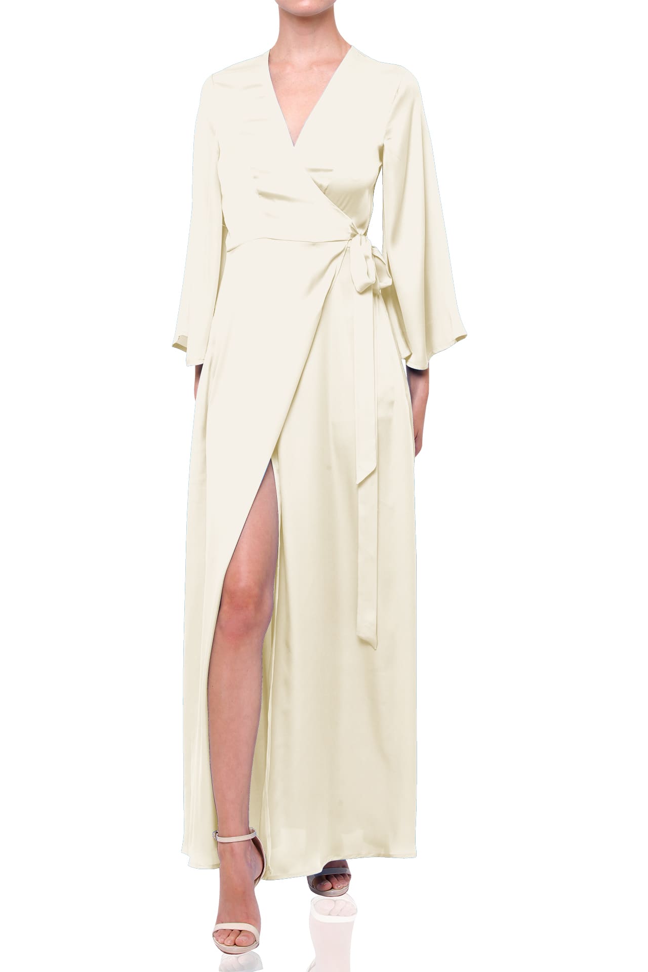 S Ivory Satin Wrap Maxi Bridesmaid Dress