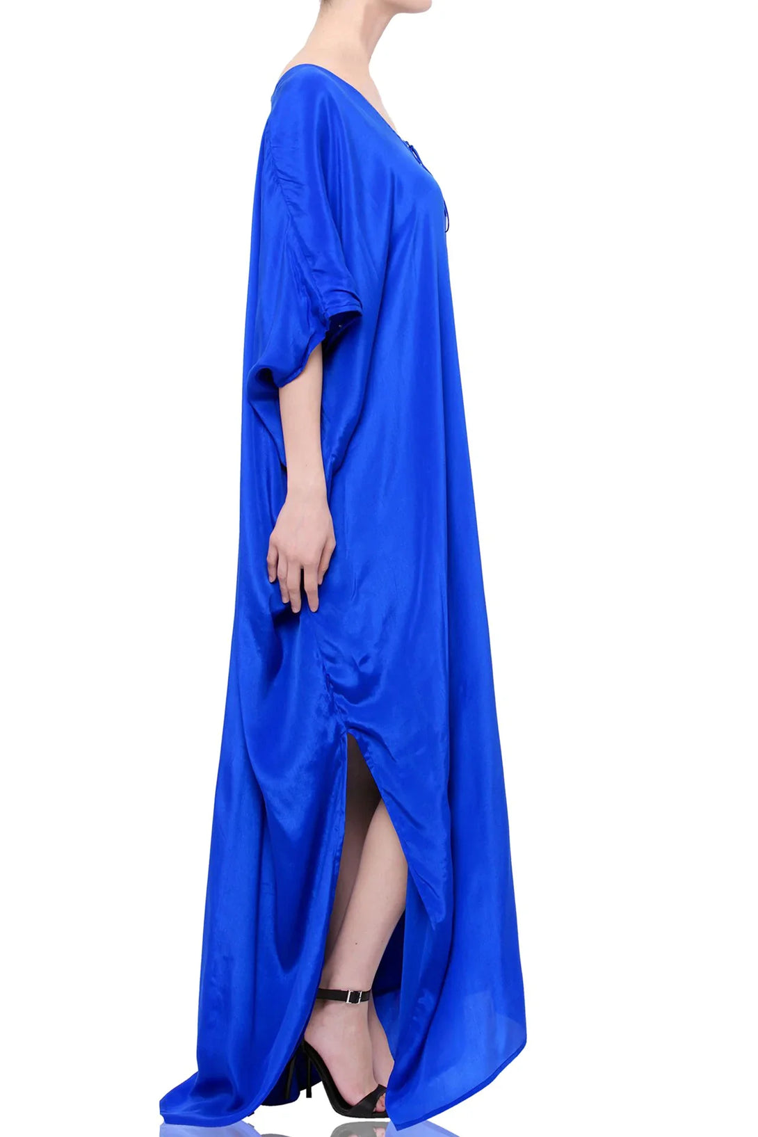 cute kaftan dress Silky Kaftan Maxi Dress: Aqua & Gold Tribal Print Resort Wear