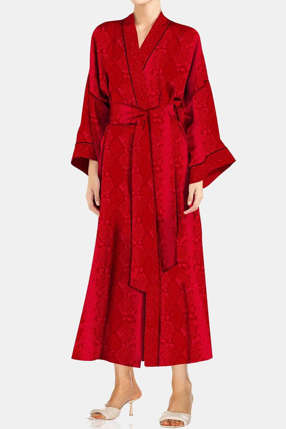 Kyle X Shahida, ladies red robe, red silk kimono, silk robes for women midi,