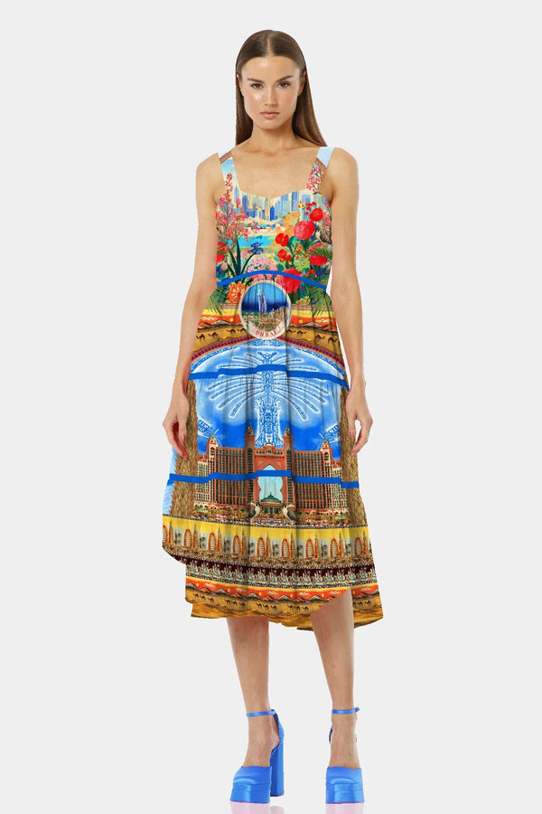 S Sleeveless Midi Blue Dress