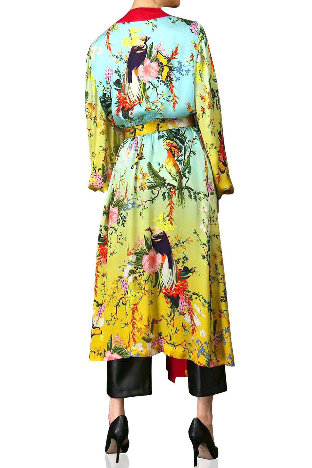 Kyle X Shahida, beautiful kimono, yellow silk robe, designer kimono, robe dress silk
