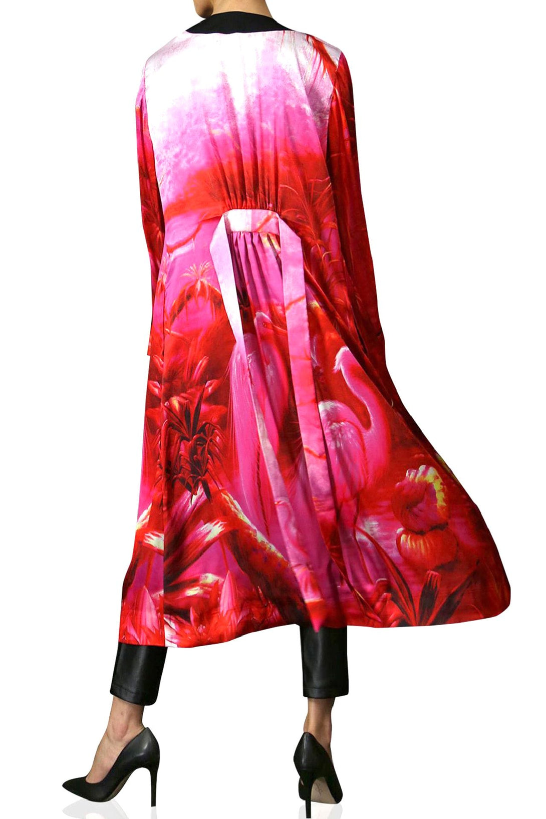 womens long kimono, luxury kimono, Kyle X Shahida, robe silk kimono, hot pink silk robe