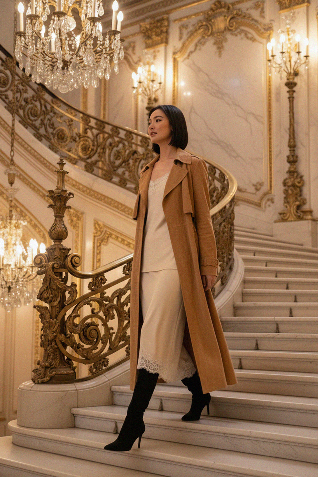 N ea Pari,
lace fashion trend 2025,
lace cami trend,
lace cami and midi skirt,