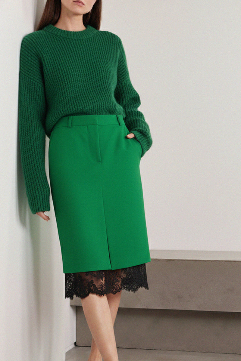 N ea Pari, high waist lace trim skirt,
pleated lace trim mini skirt,