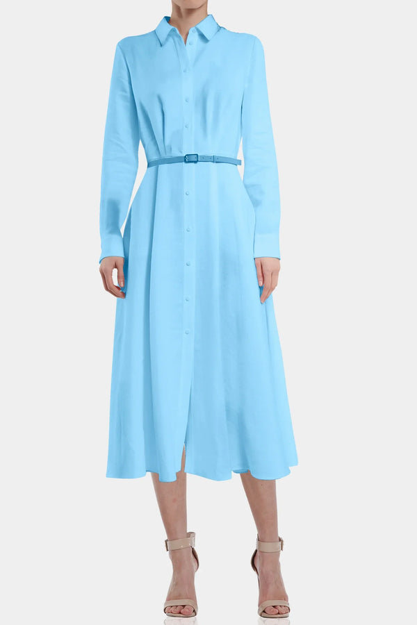 S Sky Blue Button Down Dress Midi
