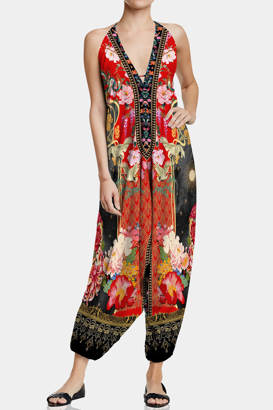 One Size Designer Red Harem Jumpsuit One Size Designer Red Harem Jumpsuit
