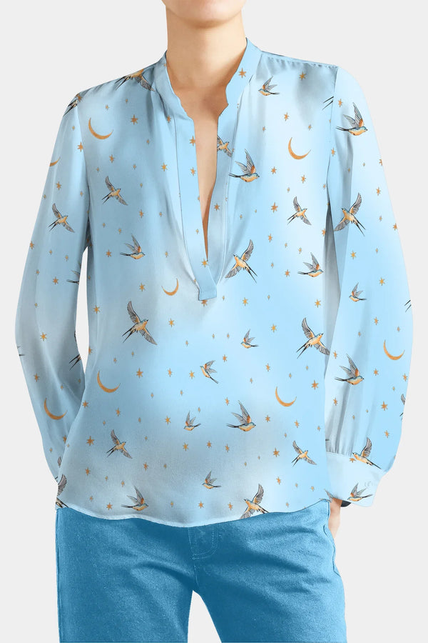 Small Light Blue Printed Blouse Womens