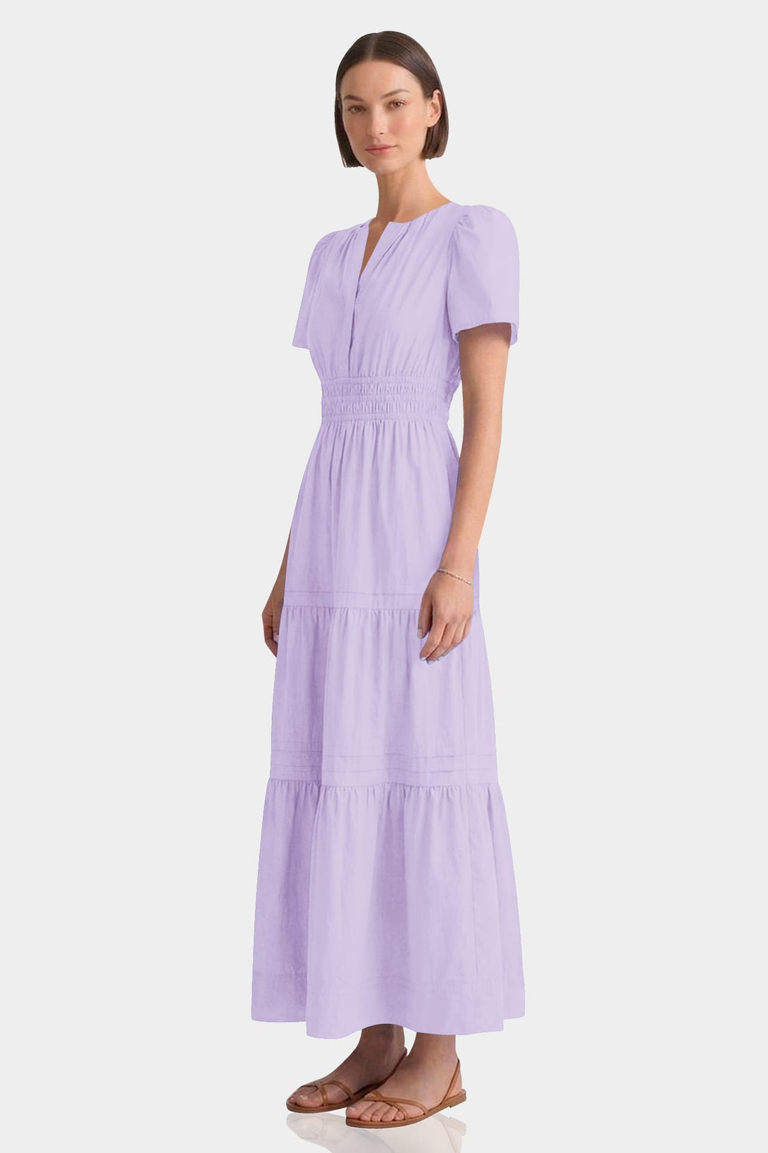lavender flowy maxi dress Standard / S Tiered Cotton European Summer Clearance Sale Floral Dress