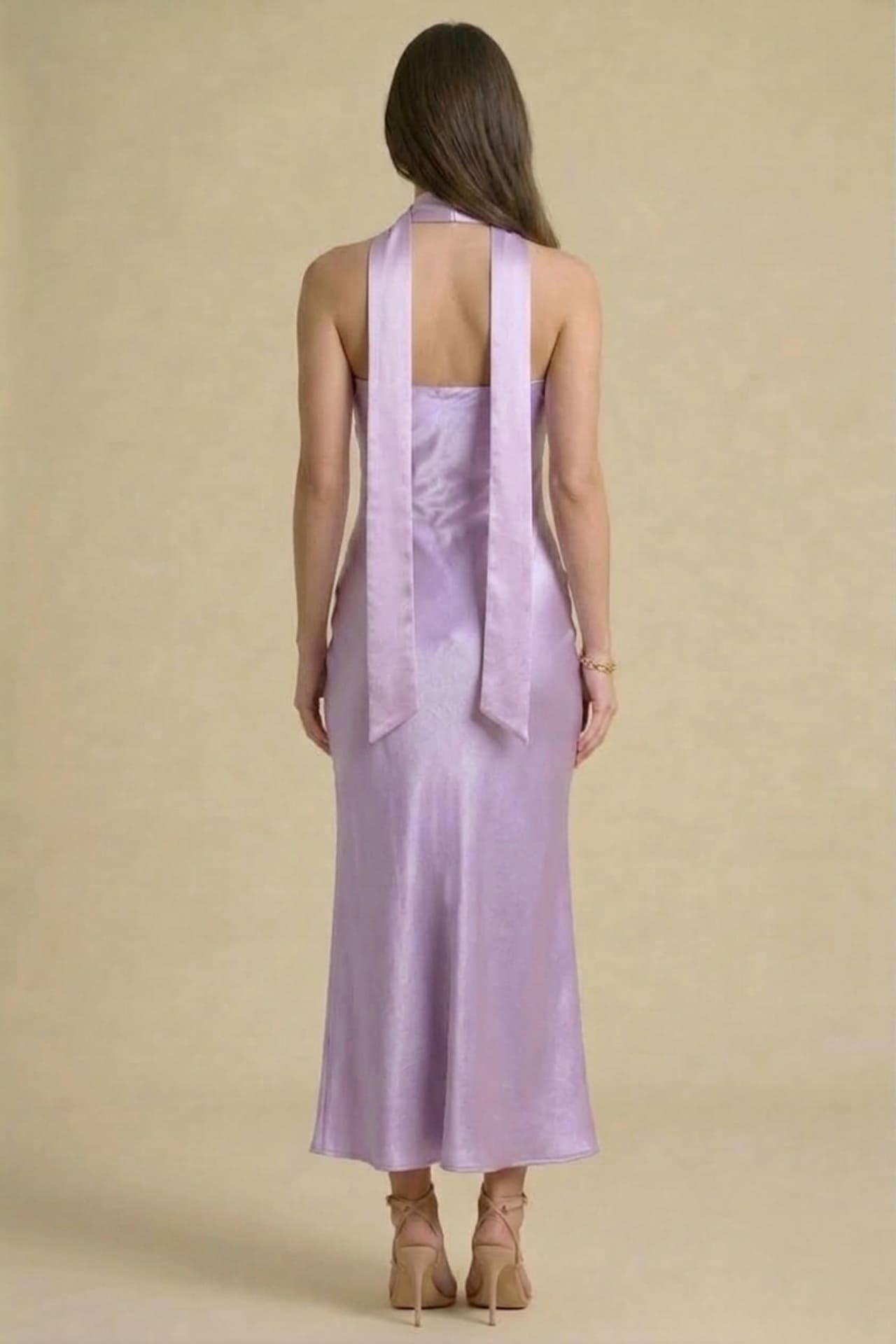 S Lavender Strapless Satin Midi Bridesmaid Dress for Wedding