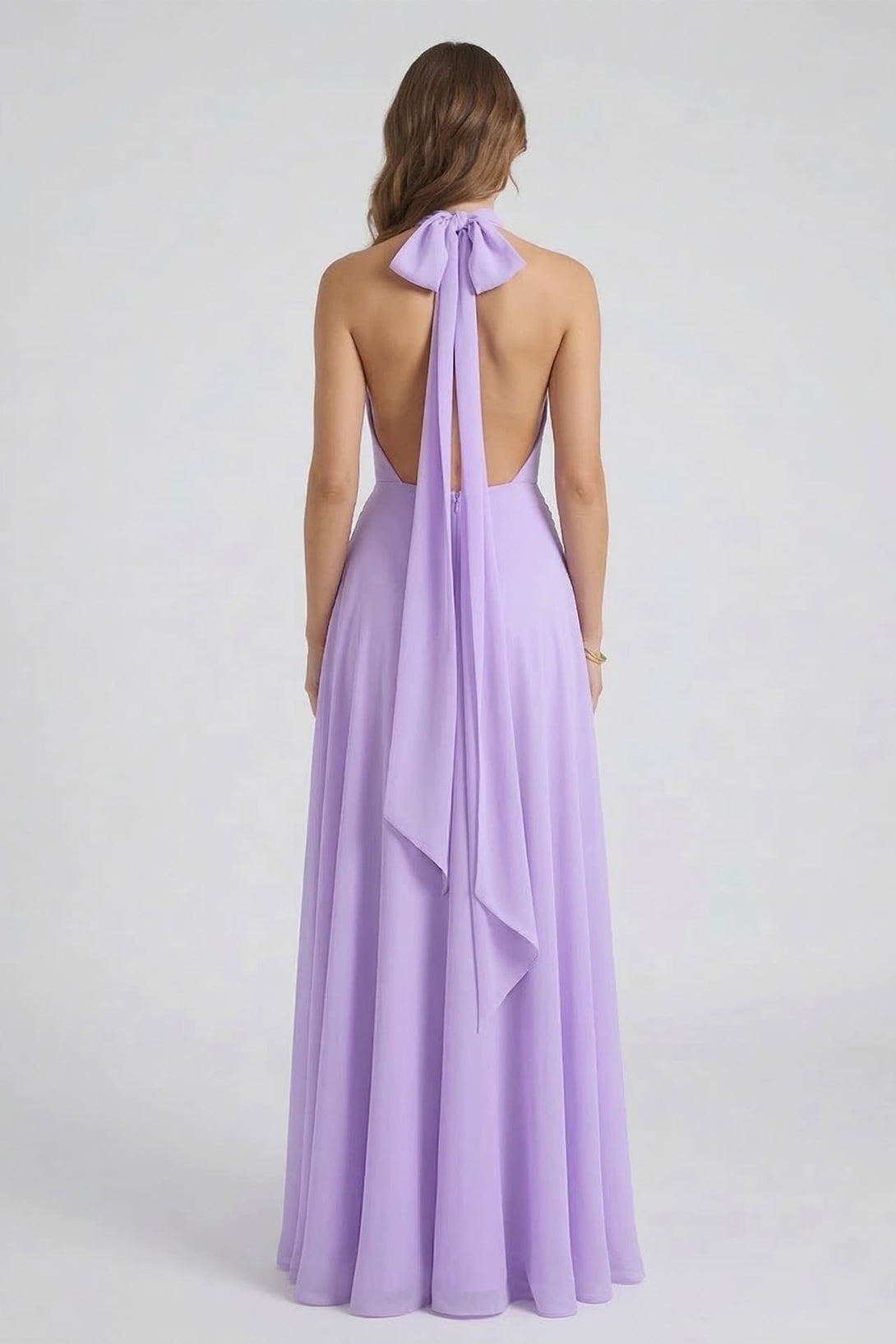 S Lavender Chiffon V-Neck Bridesmaid Maxi Dress with Side Slit S Lavender Chiffon V-Neck Bridesmaid Maxi Dress with Side Slit