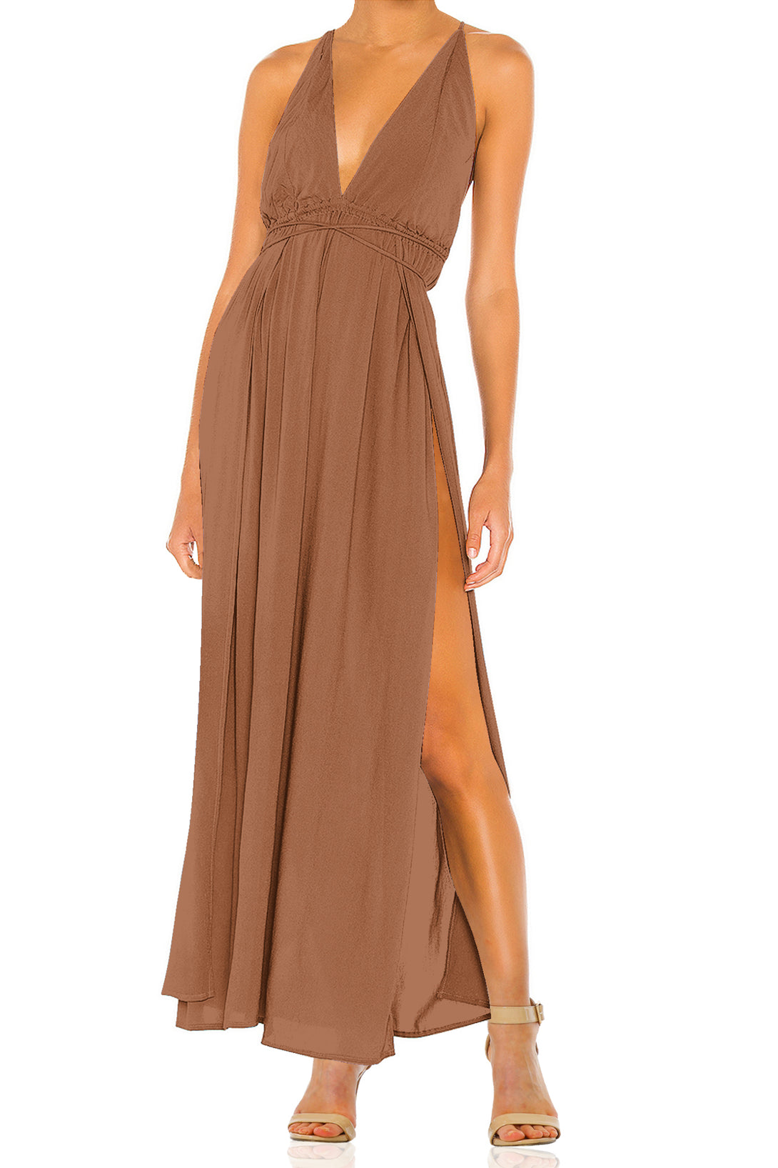 Designer Cut Out Maxi Dress for Women - Light Brown Cut Out Maxi Dress Extra Large Designer Cut Out Maxi Dress for Women - Light Brown Cut Out Maxi Dress Extra Large