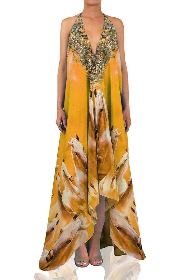  burnt orange long dress, long silk dress, Shahida Parides, halter maxi dress, long flowy dresses,