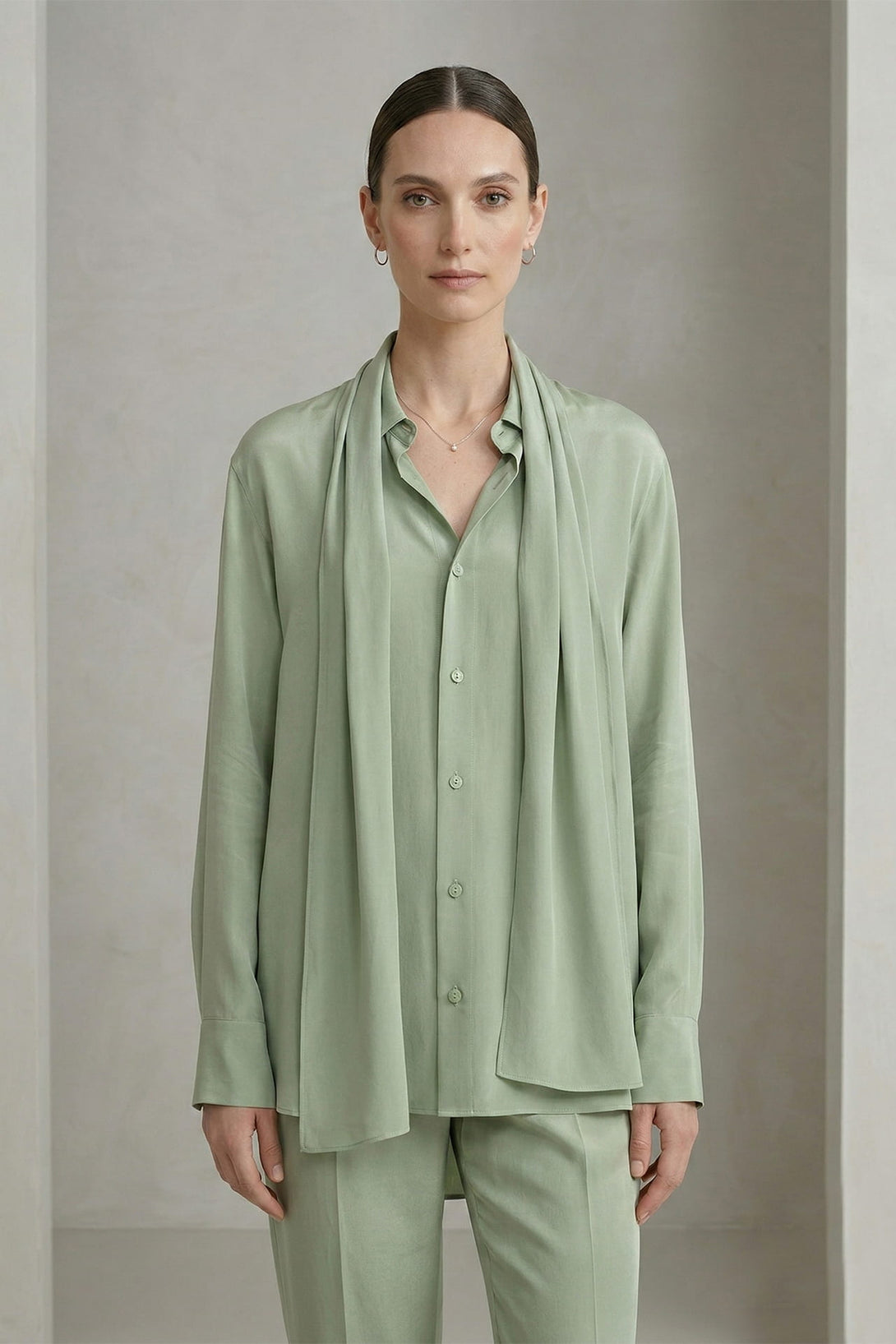 plus size wedding emerald green dress Sage Silk-Georgette Shirt