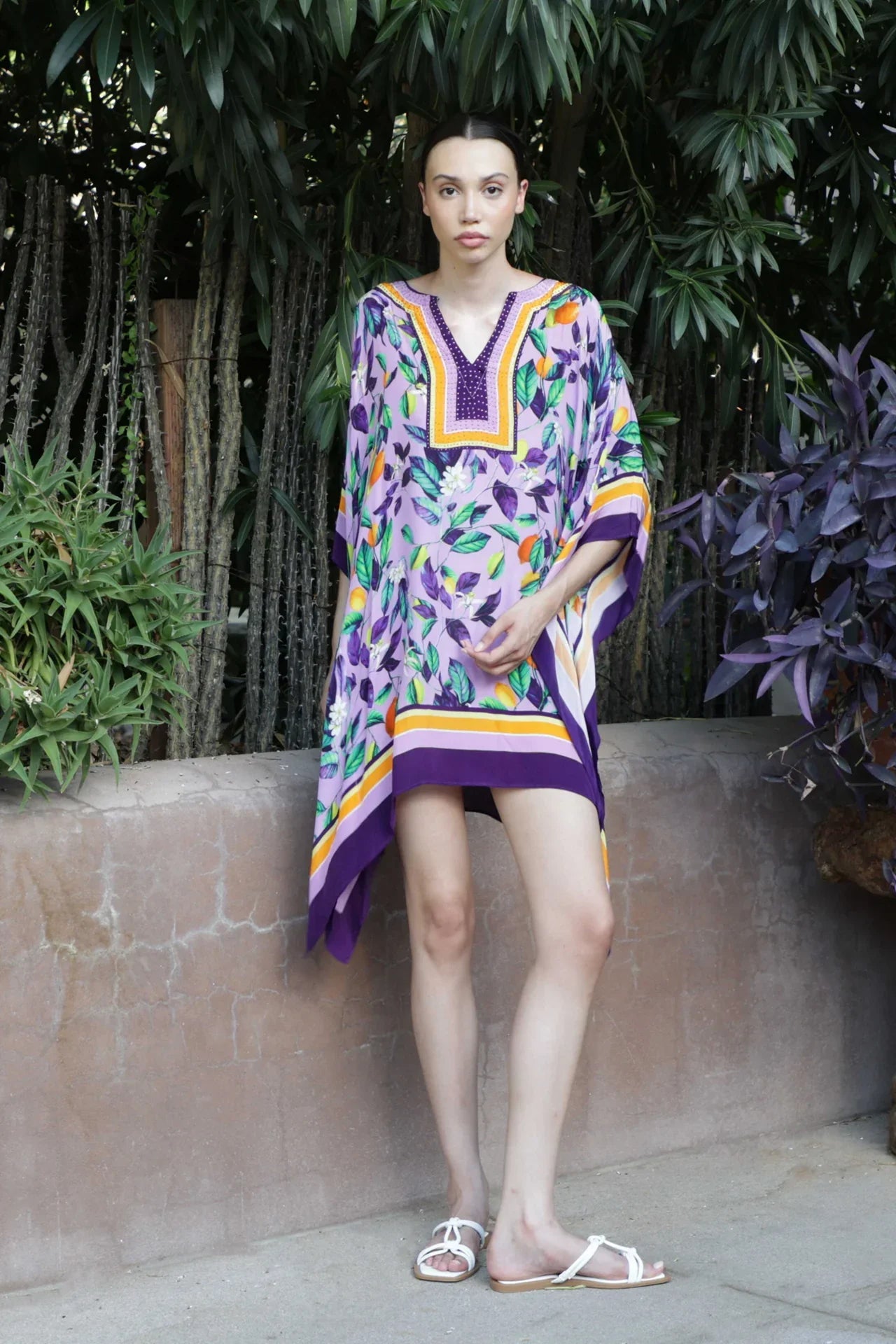 kaftan mini dress S Lilac Amalfi Citrus Print Fit-N-Flare Feminine Soft Knit BLACK FRIDAY Italian Riviera Inspired Mini Color:Rose/Gold*