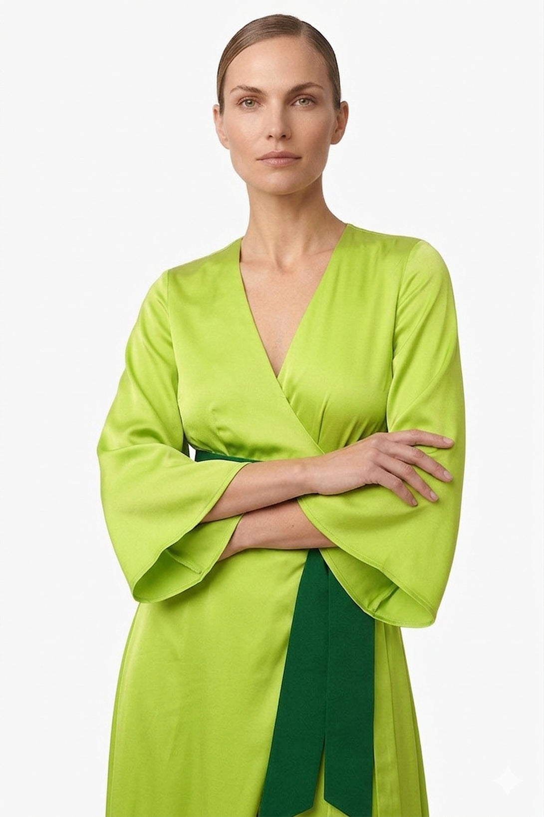 lime green wrap dress Long Sleeve Wrap Dress In Lime Green Sequin Velvet