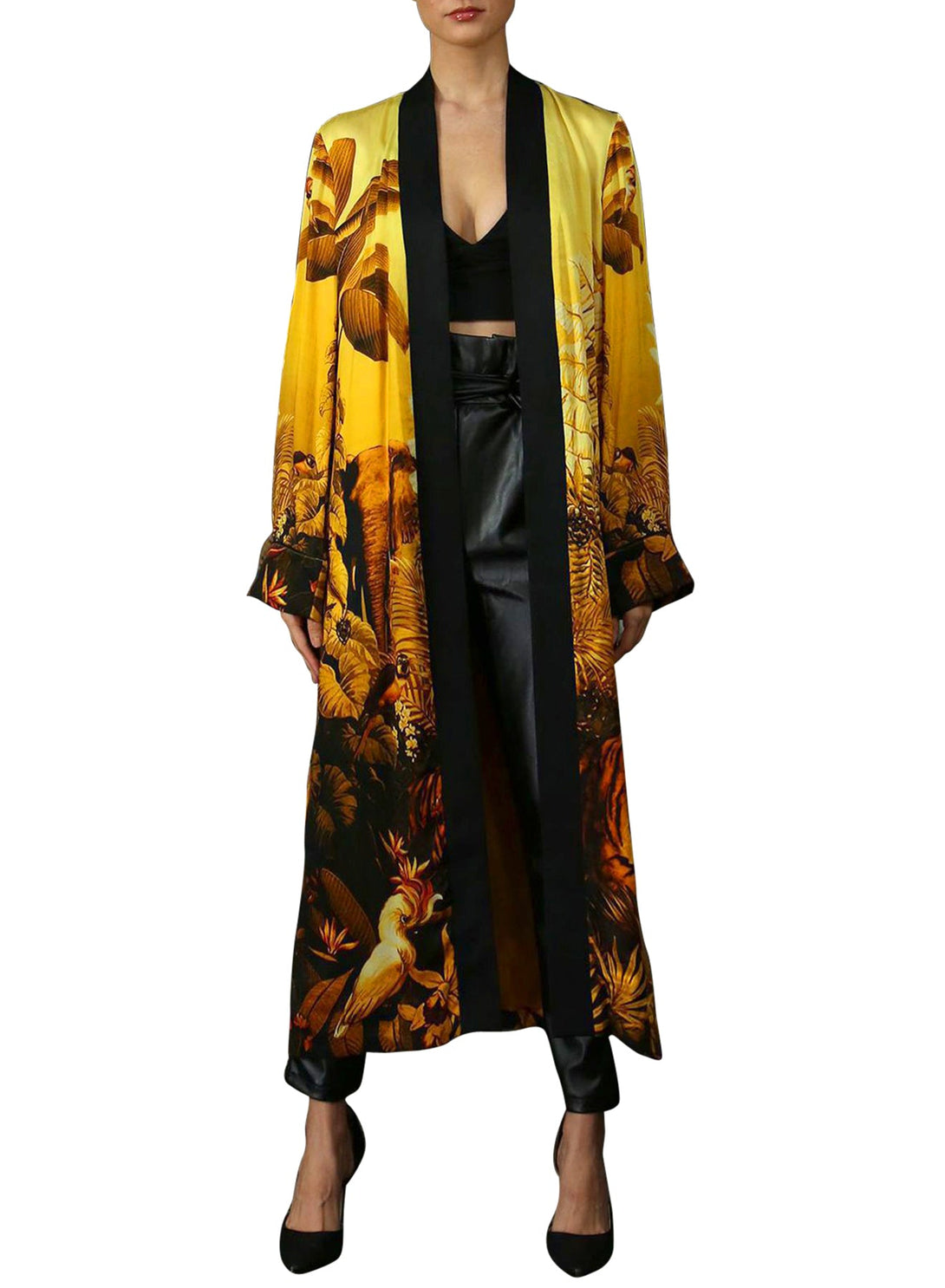 yellow silk kimono, Kyle X Shahida, womens long kimono, luxury kimono, womens kimono robes