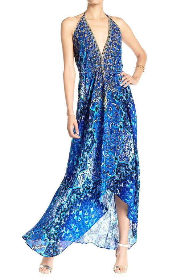  light blue maxi dress, long silk dress, Shahida Parides, halter maxi dress, long flowy dresses,