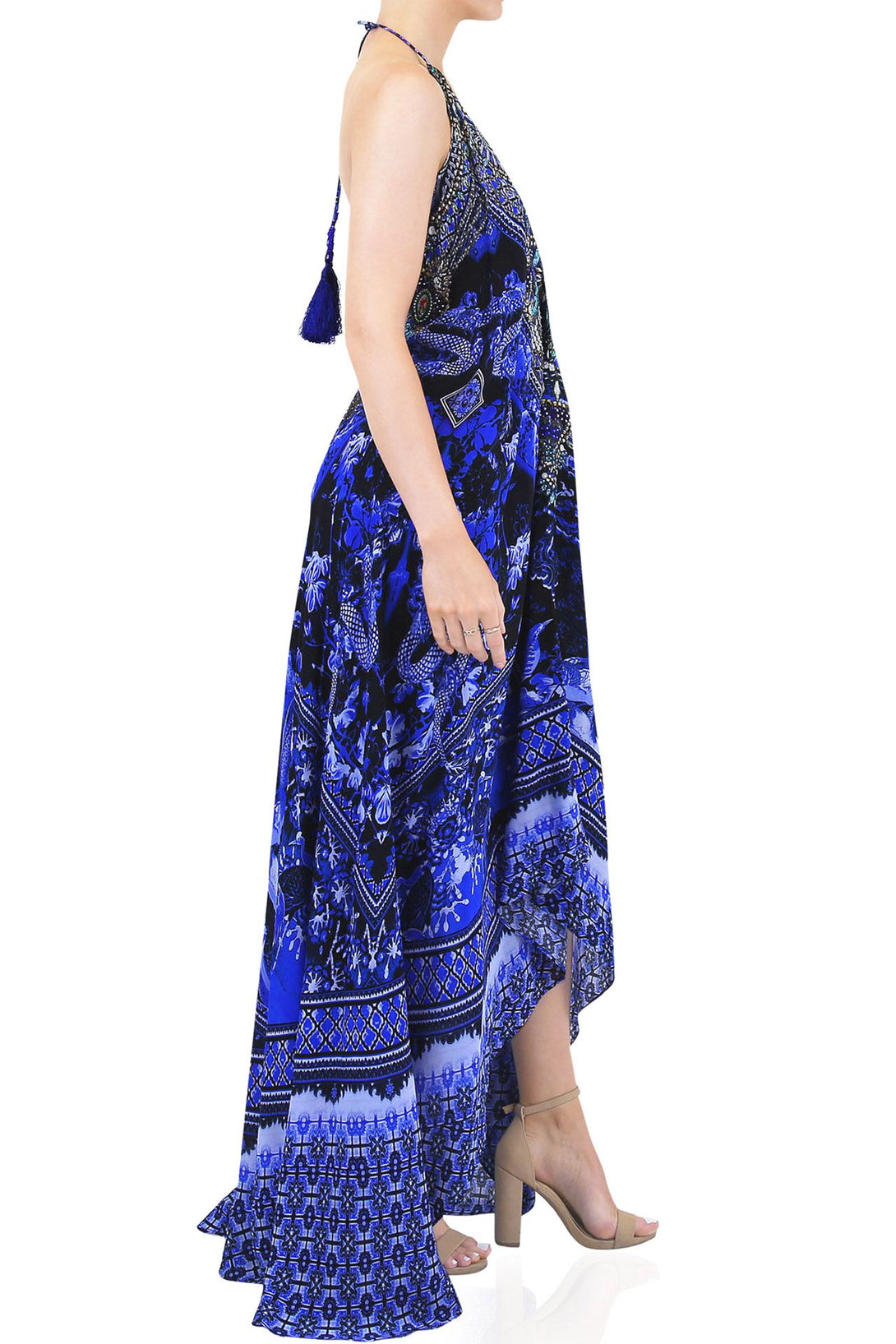  navy blue long dress with sleeves, formal dresses for women, Shahida Parides, plunging neckline cocktail dress,