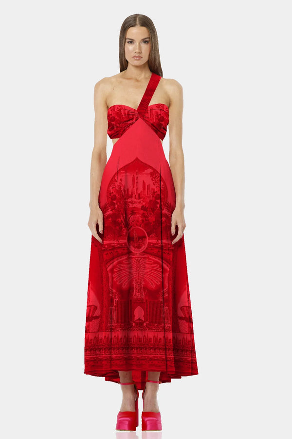 One Shoulder Maxi Dress in Red