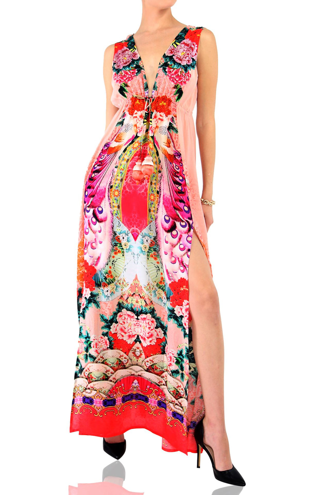 long summer dress, summer maxi dresses for women, plunging v neck formal dress, Shahida Parides,