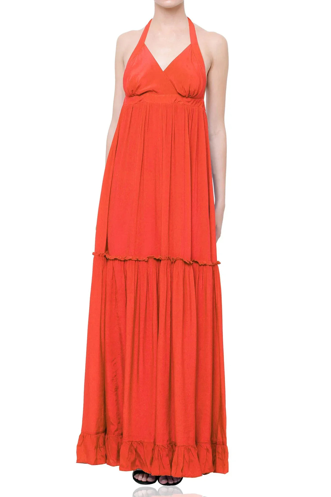 Backless Halter Long Dress in OXI Fire {Long Ruffle Dress} Long Dress Large - Extra Large Backless Halter Long Dress in OXI Fire {Long Ruffle Dress} Long Dress Large - Extra Large