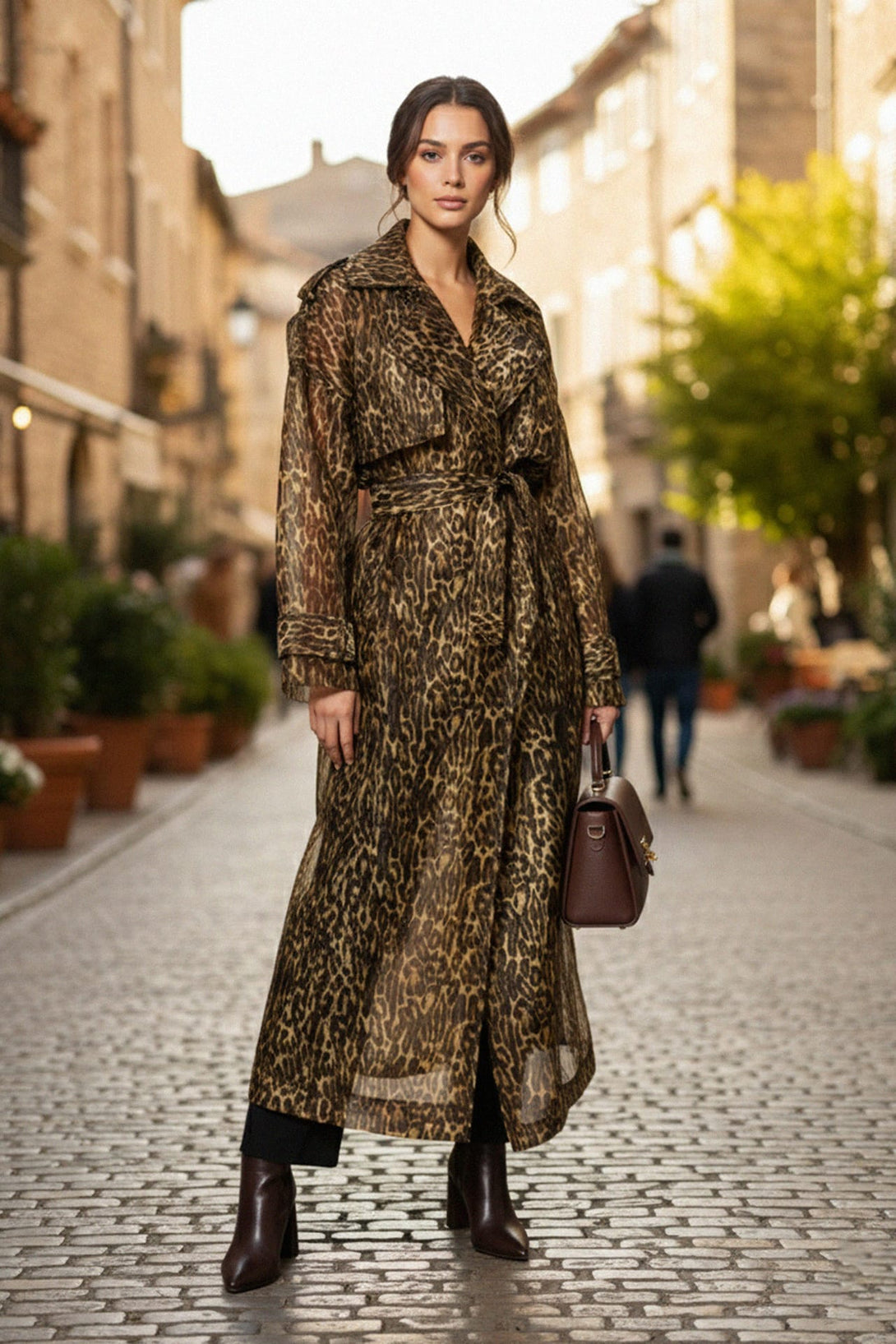 sheer leopard print long coat for women’s wardrobe, Shahida,