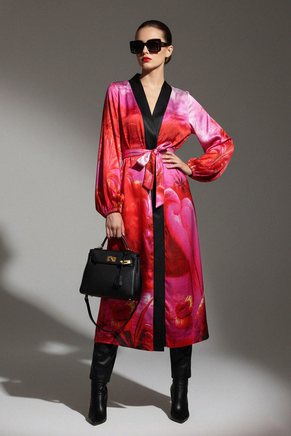 long silk kimono, pink silk robe, Kyle Richards, Shahida Clayton, Kyle Store, RHOBH kimono, womens silk robe