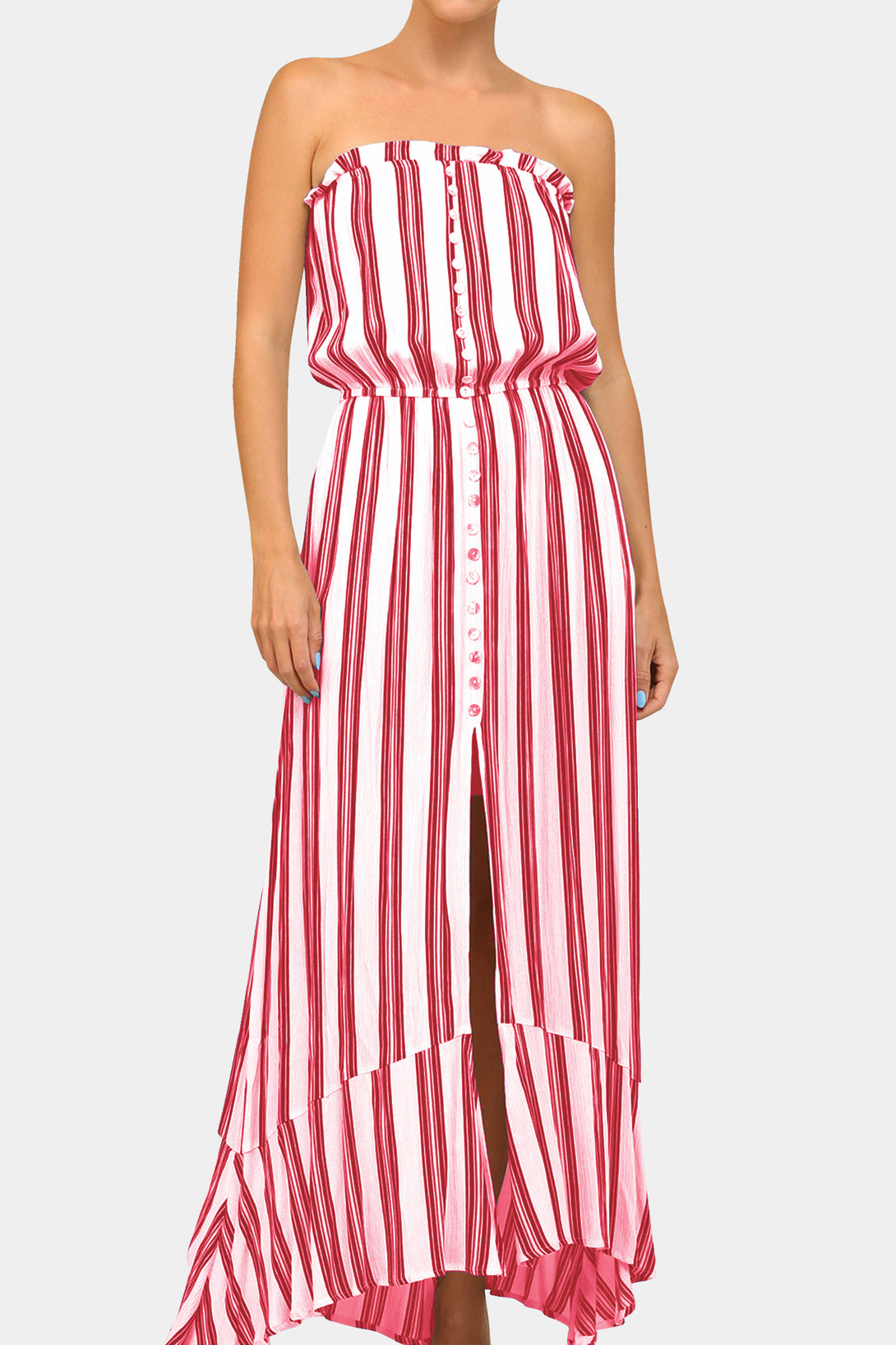 cute summer maxi dresses S Stripe Print Strapless Trendy Maxi Dress