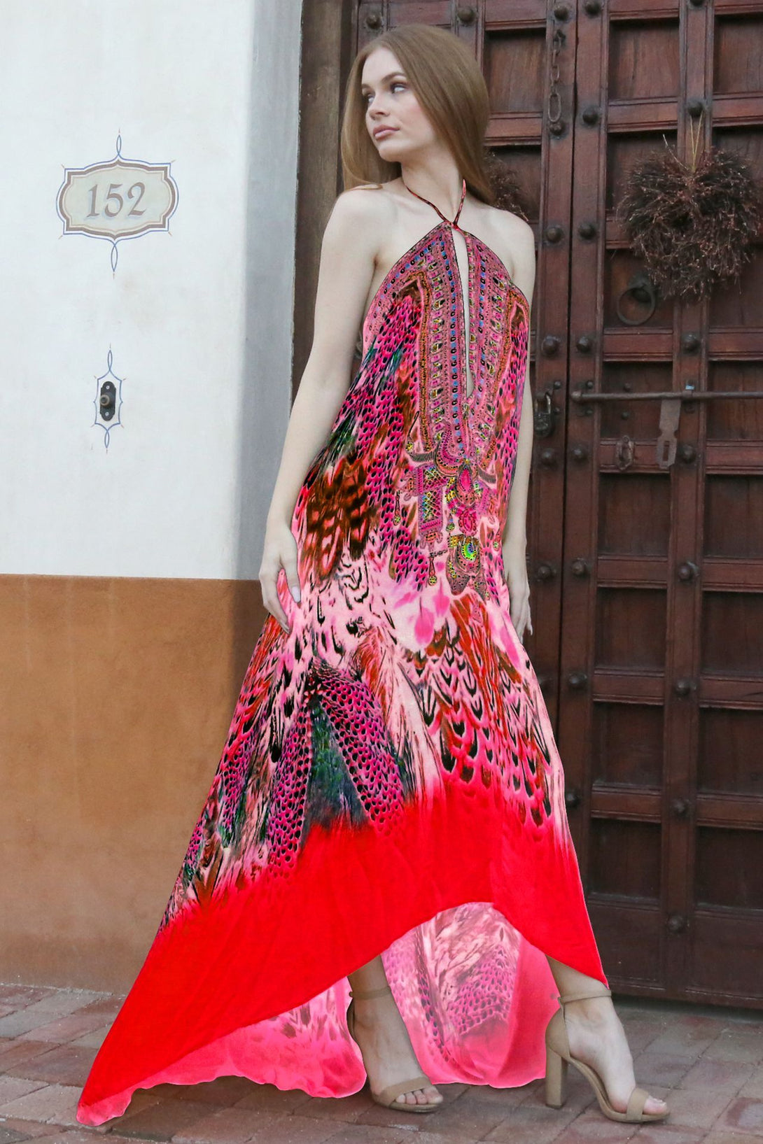  floral pink dress, formal dresses for women, Shahida Parides, plunging neckline cocktail dress,