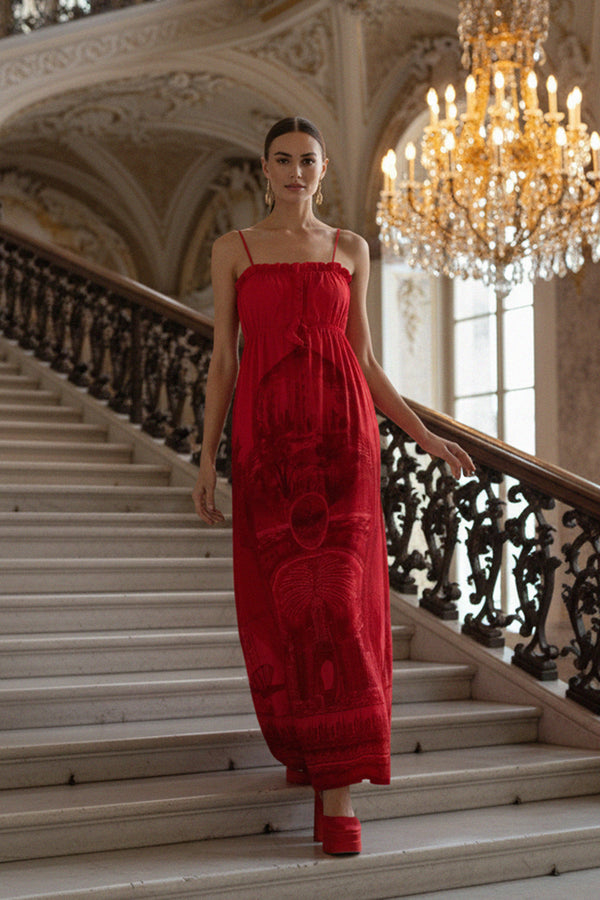 S Red Fit And Flare Maxi Dress