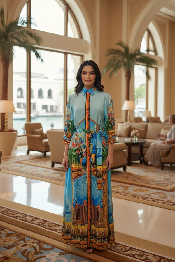 Printed Blue Shirt Dress for Women