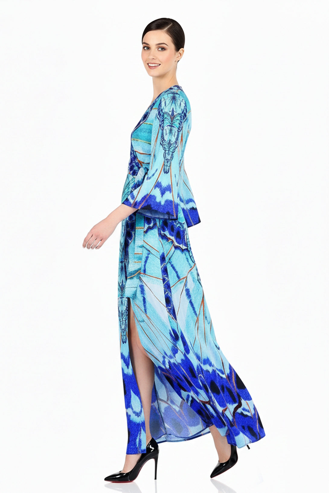 S - M Blue Wrap Maxi Dress with Long Sleeves S - M Blue Wrap Maxi Dress with Long Sleeves