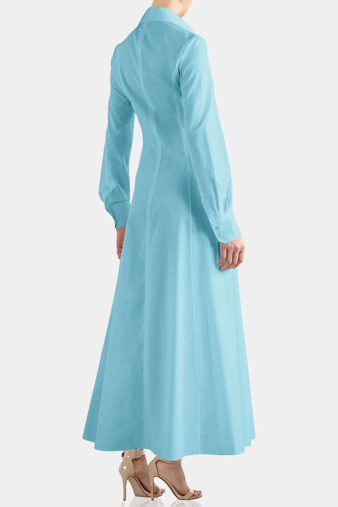 Shahida Parides,
ladies blue dress shirt,
floor length shirt dress,
dress with long sleeve shirt,