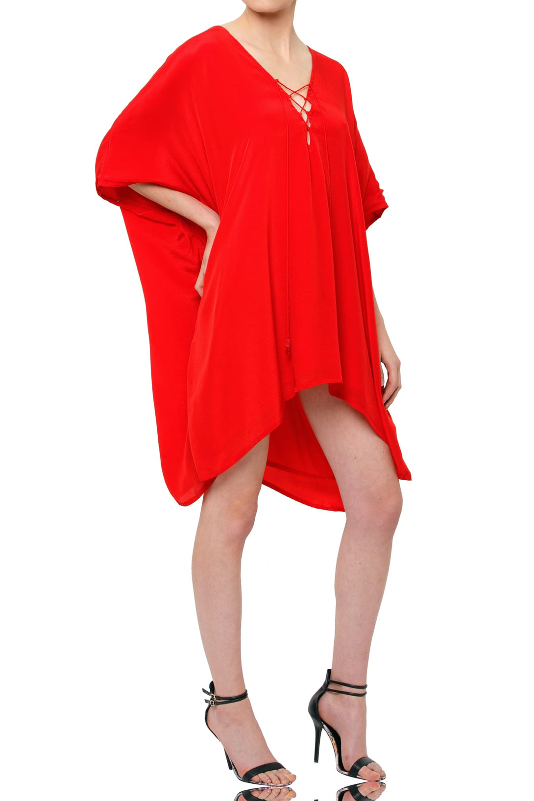  red satin dress mini, silk kaftan, sleeveless short dress, Shahida Parides, classy mini dress, casual mini dress,